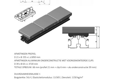 Terras bamboe glad, bol 21x155 incl onderbalk aluminium